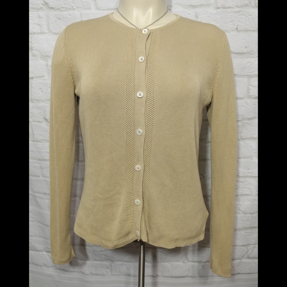 Lauren Ralph Lauren Silk Knit Tan Button Sweater S